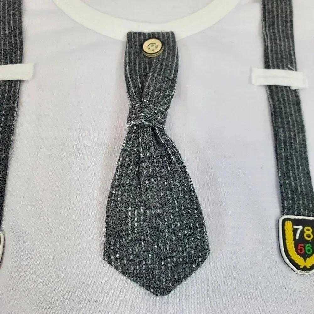 9-12M Grey Faux Suit Baby Boys 2 pcs Outfit. T-Shirt and Shorts Set.